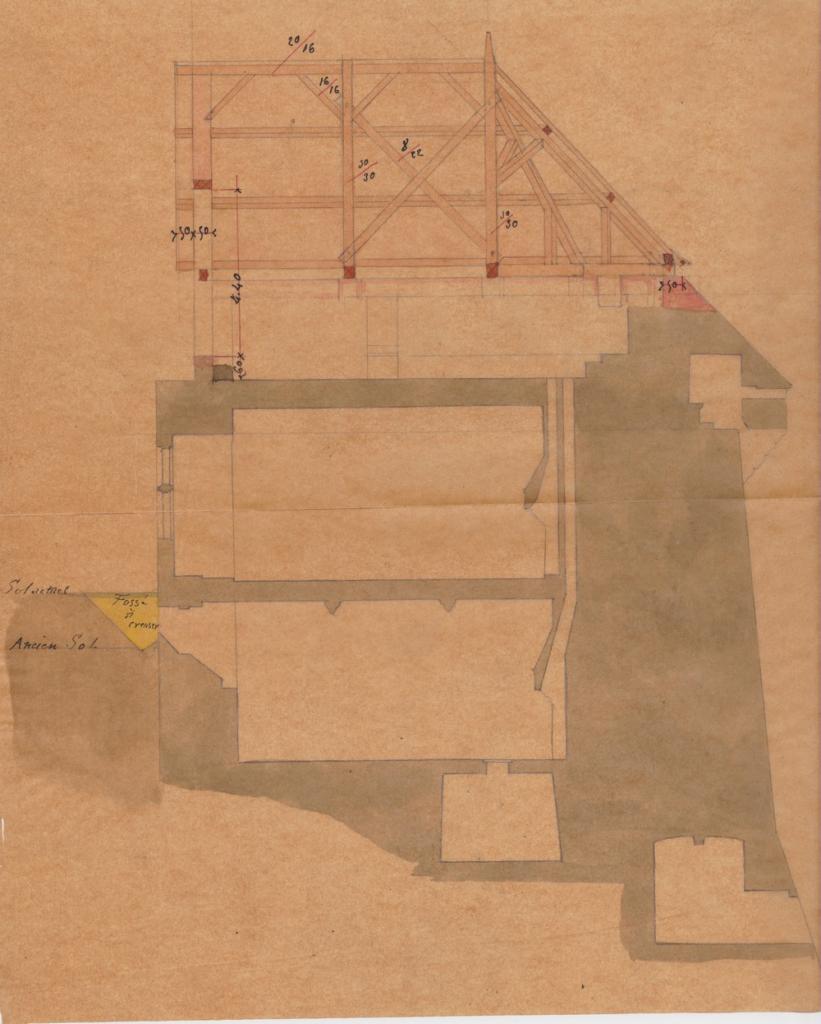 plande reconstruction de la charpente de la tour du Vidame